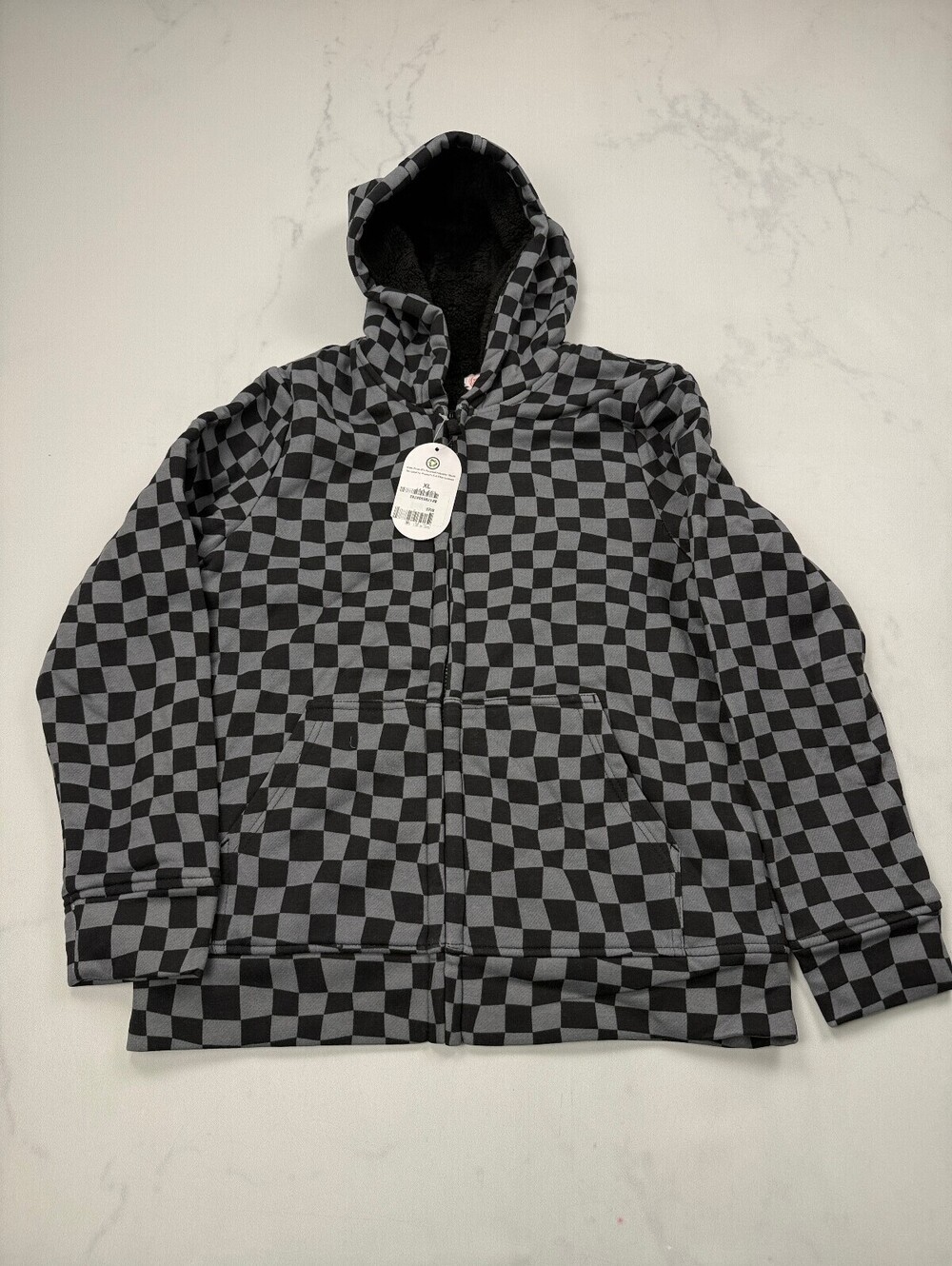 Wonder Nation Winterized Hoodie Full Zip Black Gray 90s Checkered - Boys XL
